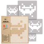 NAKLEO Çocuklar için şablon boyama, 5 adet set, 9 x 9 ila 34 x 34 cm Space Invaders, tekrar kullanılabilir plastik, çocuk odası, boyama şablonu, oda dekorasyonu, el işi, kendin yap duvar mobilyası,
