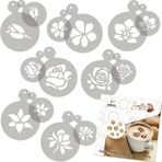NAKLEO Kahve Kurabiye Dekorasyonu Yeniden Kullanılabilir Plastik Pişirme Şablonu - 7x7 cm ve 11x11 cm / 2.8'x2.8' ve 4.3'x4.3' - Çiçekler Gül Lale - Sanat El İşi Kendin Yap Bisküvi Pasta Pasta Sır