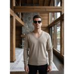 Nakşi Giyim Erkek V Yaka Kaşmir Light Regular Fit Triko Kazak - Bej - Vizon