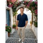 Nakşi Giyim Erkek Yazlık Polo Yaka Kısa Kollu Fermuarlı Regular Fit Şık Triko Lacivert Tişört - 2XL