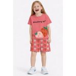 Name Baby & Kids Kız Çocuk Şortlu Yazlık Pijama Takımı - Çilek NBK-6154 - Fuşya - 11 - 12 Yaş