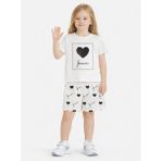 Name Baby & Kids Kız Çocuk Şortlu Yazlık Pijama Takımı Kalp Temalı NBK-6146 - Ekru - 5 - 6 Yaş