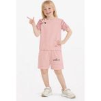 Name Baby & Kids Kız Çocuk Şortlu Yazlık Pijama Takımı Kedi Temalı NBK-6144 - Pudra - 11 - 12 Yaş