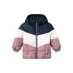 name ıt Kız Çocuk Kapüşonlu Puffer Mont, Gül Kurusu-Lacivert-Beyaz, 1-2 Yaş
