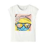 NAME IT Kız Çocuk NMFANI Şirinler SS TOP VDE Tişört, Bright White, 1.5 - 2 Yaş