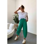 Nana & Mayka Moda Die&More Kadın Zümrüt Yeşili Şalvar Pantolon Salaş Dört Mevsim Rahat Pamuk Lastikli Bel Günlük Model Gabardin