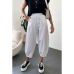 Nana & Mayka Moda Kadın Kar Beyaz Şalvar Pantolon Salaş Dört Mevsim Rahat Pamuk Lastikli Bel Günlük Gabardin - XL