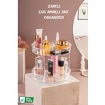 Nandy Home 2 Katlı, Çok Amaçlı, Düzenleyici Döner Raf Şeffaf