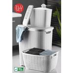 Nandy Home 3'lü Set Dekoratif Örgü Desenli Banyo Kirli Sepeti, Deterjan Kutusu Ve Çok Amaçlı Sepet