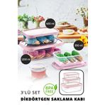 Nandy Home 3'lü Set Embox Dikdörtgen Erzak, Gıda Saklama Kabı - Pudra