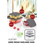 Nandy Home 3'lü Set Embox Kare Erzak, Gıda Saklama Kabı