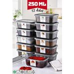 Nandy Home Dikdörtgen 12'Li Set Baharatlık - Kahvaltı - Erzak Saklama Kabı 250 Ml - Baharat Etiketli