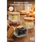 Nandy Home El Yapımı Cam, 4'lü Set Kare, Kahvaltılık ve Çerezlik - Bambu