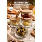 Nandy Home El Yapımı Cam, 4'lü Set Yuvarlak, Kahvaltılık ve Çerezlik - Bambu