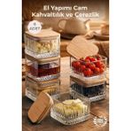 Nandy Home El Yapımı Cam, 6'lı Set Kare, Kahvaltılık ve Çerezlik - Bambu