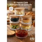 Nandy Home El Yapımı Cam, 6'lı Set Yuvarlak, Kahvaltılık ve Çerezlik - Bambu