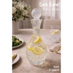 Nandy Home El Yapımı Cam, Kafes Model Kapaklı Sürahi - 1lt. Cam Sürahi - Şeffaf