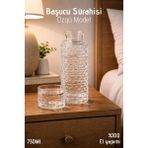 Nandy Home El Yapımı Cam, Özgü Modelli Başucu Sürahisi - 730ML. Bardaklı Sürahi - 1 - Şeffaf