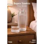 Nandy Home El Yapımı Cam, Pure Modelli Başucu Sürahisi -730ML. Bardaklı Sürahi - 1 - Şeffaf