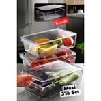 Nandy Home Kapaklı Maxi Tall Şeffaf Organizer 3'lü Set Buzdolabı ve Dolap İçi Düzenleyici