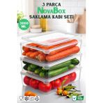 Nandy Home Novabox 3000ML. 3'lü Set Saklama Kabı - Çok Amaçlı Buzdolabı Organizeri - 3 lt - Şeffaf