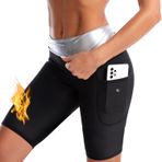 Nano Hertz Sauna kıyafeti, şort, sauna, spor pantolonu, pantolon, fermuarlı yan cepler, koşu pantolonu, sıcak terlik, terleme pantolonu, kadın ve kız çocukları için, Siyah, XL