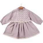 Nanon Baby Yakası Fırfırlı Vintage Elbise - Antrasit - Gül Kurusu - 6 - 9 Ay
