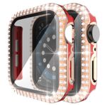 Nanospace-Apple Watch Seri 7 45 mm Uyumlu Parlak Taşlı Ekran Koruyucu Tam Kaplayan Kasa (KIRMIZI - ROSE)