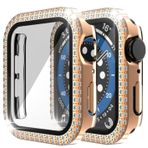 Nanospace Apple Watch Seri 7 45 mm Uyumlu Parlak Taşlı Ekran Koruyucu Tam Kaplayan Kasa (ROSE)