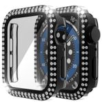 Nanospace Apple Watch Seri 7 45 mm Uyumlu Parlak Taşlı Ekran Koruyucu Tam Kaplayan Kasa (SİYAH)