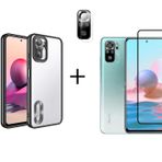 Nanospace Xiaomi Redmi Note 10 Pro Koruma Seti Logo Gösteren Kılıf + ekran koruyucu + Kamera Koruyucu (siyah)