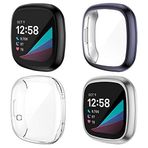 NANW Fitbit Sense/Versa 3 ile Uyumlu 4'lü Paket Ekran Koruyucu Kılıf, TPU Sağlam Tampon Kılıf Kapak Çok Yönlü Koruyucu Kaplama Tampon Kabuk Aksesuarları Sense Smartwatch için