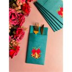 NapkinStore Kumaş Dokulu Çan Yılbaşı Baskılı Yeşil Cepli Peçete 6'lı