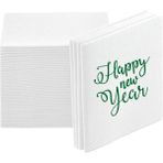 NapkinStore Kumaş Dokulu Yeşil Happy New Year Baskılı Beyaz Peçete 12'li