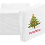 NapkinStore Kumaş Dokulu Yılbaşı Ağacı Baskılı Mutlu Yıllar Beyaz Peçete 12'li
