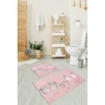 Napoli Home 3D Dijital Baskılı Kaymaz Taban Yıkanabilir Ikili Banyo Takımı Klozet Takımı, N-Klozet-16-Pembe,