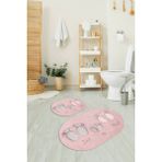 Napoli Home 3D Dijital Baskılı Kaymaz Taban Yıkanabilir Oval Banyo Takımı Klozet Takımı, N-O-Klozet-16-Pembe, - Renkli - Paspas