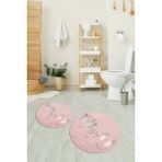 Napoli Home 3D Dijital Baskılı Kaymaz Taban Yıkanabilir Yuvarlak Ikili Banyo Takımı, N-Y-Klozet-16-Pembe, - Renkli - Paspas