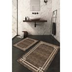 Napoli Home Dijital Baskılı Kaymaz Taban Yıkanabilir 2'li Klozet Takımı Banyo Paspası NDKZ-HY-1308 - Kahverengi - 2’li