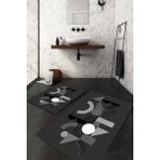 Napoli Home Dijital Baskılı Kaymaz Taban Yıkanabilir 2'li Klozet Takımı Banyo Paspası NDKZ-SD-928 - Siyah - 2’li