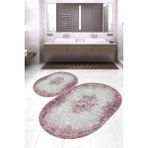 Napoli Home Dijital Baskılı Kaymaz Taban Yıkanabilir Oval 2'li Klozet Takımı Banyo Paspası NOKZ-HT-199 - Pembe - 2’li