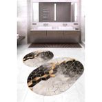 Napoli Home Dijital Baskılı Kaymaz Taban Yıkanabilir Oval 2'li Klozet Takımı Banyo Paspası NOKZ-HT-322 - Gold