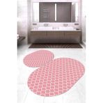 Napoli Home Dijital Baskılı Kaymaz Taban Yıkanabilir Oval 2'li Klozet Takımı Banyo Paspası NOKZ-HT-552 - Pembe - 2’li
