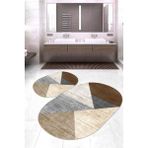 Napoli Home Dijital Baskılı Kaymaz Taban Yıkanabilir Oval 2'li Klozet Takımı Banyo Paspası NOKZ-HT-925 - Kahverengi