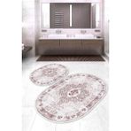 Napoli Home Dijital Baskılı Kaymaz Taban Yıkanabilir Oval 2'li Klozet Takımı Banyo Paspası NOKZ-SD-626 - Pembe - 2’li