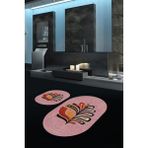 Napoli Home Dijital Baskılı Kaymaz Taban Yıkanabilir Oval Banyo Takımı Klozet Takımı, N-O-Klozet-27-Pembe, - Renkli - Paspas