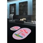 Napoli Home Dijital Baskılı Kaymaz Taban Yıkanabilir Oval Banyo Takımı Klozet Takımı, N-O-Klozet-30-Pembe, - Renkli - Paspas