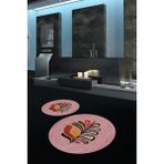 Napoli Home Dijital Baskılı Kaymaz Taban Yıkanabilir Yuvarlak Ikili Banyo Takımı, N-Y-Klozet-27-Pembe, - Renkli - Paspas