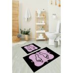 Napoli Home Dijital Baskılı Kaymaz Yıkanabilir Ayak Desen Ikili Banyo Takımı Klozet Takımı, N-Klozet-20-Pembe,