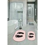 Napoli Home Dijital Baskılı Kaymaz Yıkanabilir Ayak Desen Oval Banyo Takımı Klozet Takımı, N-O-Klozet-21-Pembe, - Renkli - Paspas